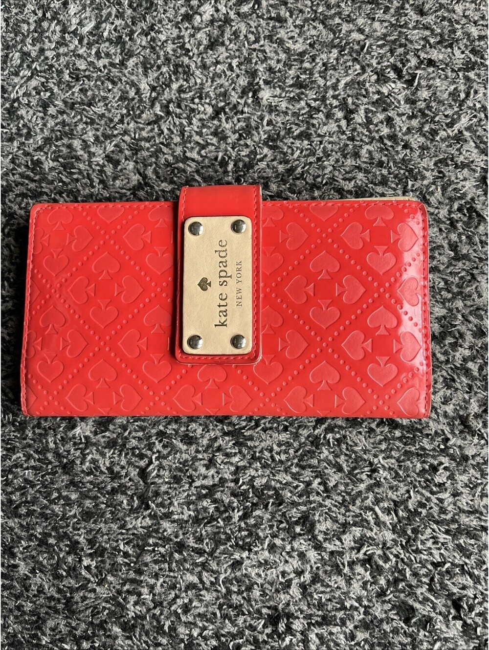 Kate Spade Wallet With Coin Zip New York Red patent Leather Tan